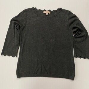 Philosophy Charcoal Scalloped Edge Lightweight 3/4 Sleeve Sweater Size L